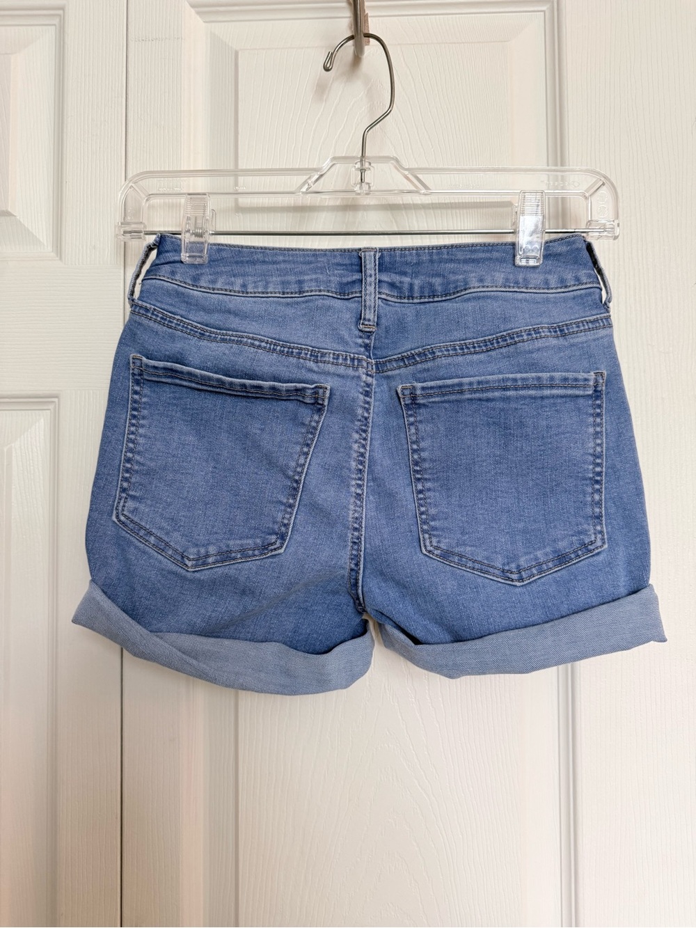 SO Light Blue Denim Rolled Cuff Women's Shorts - Picture 2 of 3